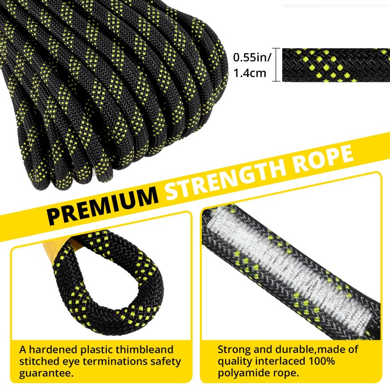 TT TRSMIMA TRSMIMA Rope Harness Safety Lanyard:25ft Vertical Roofing Rope With Grab Snap Hooks Shock Absorber - Fall Protection Tree Climbing Line Kit Heavy Duty Roof Safety Equipment ANSI CE - Image 3